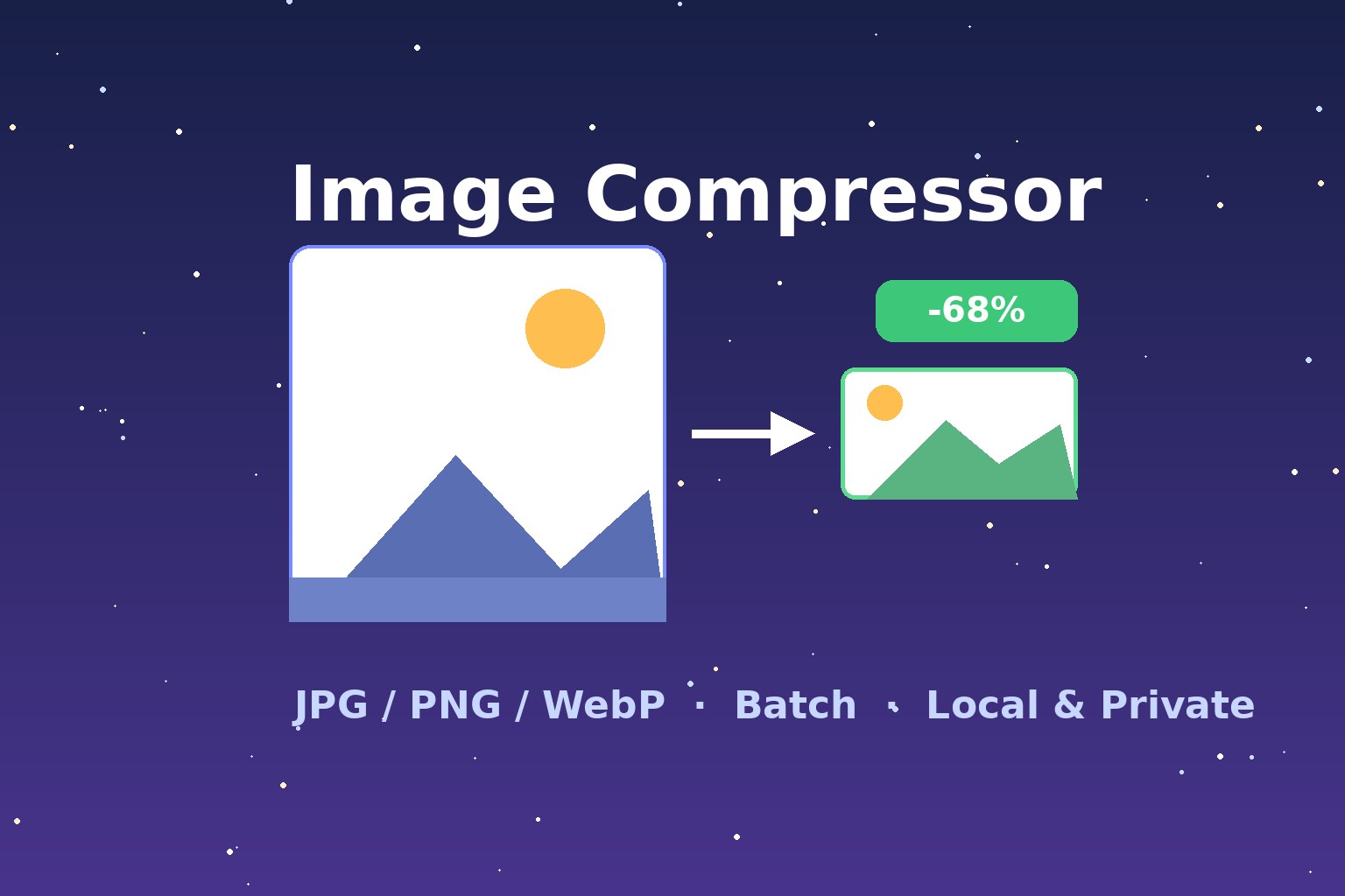 AIGoMoon Image Compressor illustration — compress JPG/PNG/WebP locally in your browser